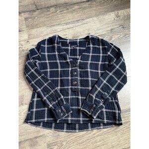 EUC Womens Madewell Evert Top in windowpane 100% cotton long sleeve top size xxs